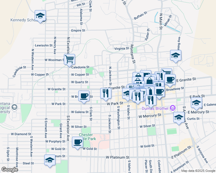 map of restaurants, bars, coffee shops, grocery stores, and more near 501 West Granite Street in Butte