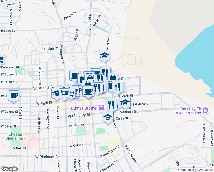 map of restaurants, bars, coffee shops, grocery stores, and more near 107 East Broadway Street in Butte