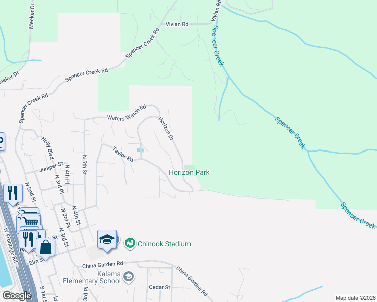 map of restaurants, bars, coffee shops, grocery stores, and more near 170 Eli Avery Avenue in Kalama
