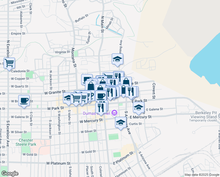 map of restaurants, bars, coffee shops, grocery stores, and more near 65 East Broadway Street in Butte
