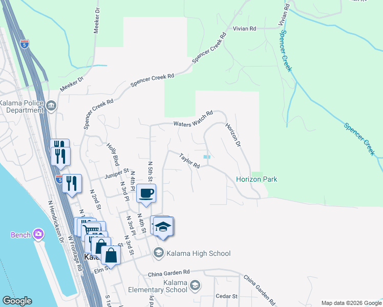 map of restaurants, bars, coffee shops, grocery stores, and more near 770 Taylor Road in Kalama