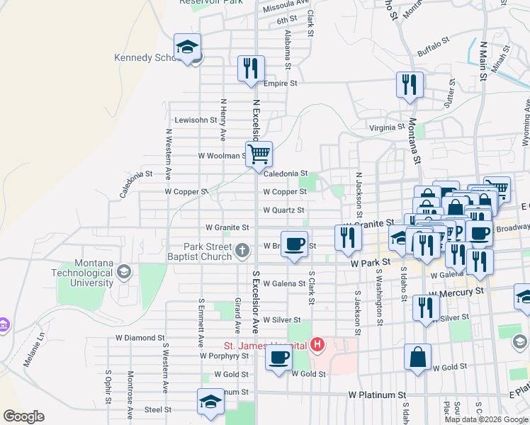 map of restaurants, bars, coffee shops, grocery stores, and more near in Butte
