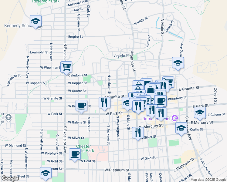 map of restaurants, bars, coffee shops, grocery stores, and more near 318 West Granite Street in Butte