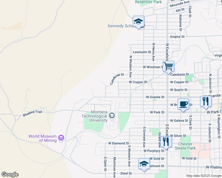 map of restaurants, bars, coffee shops, grocery stores, and more near 1319-1325 West Granite Street in Butte