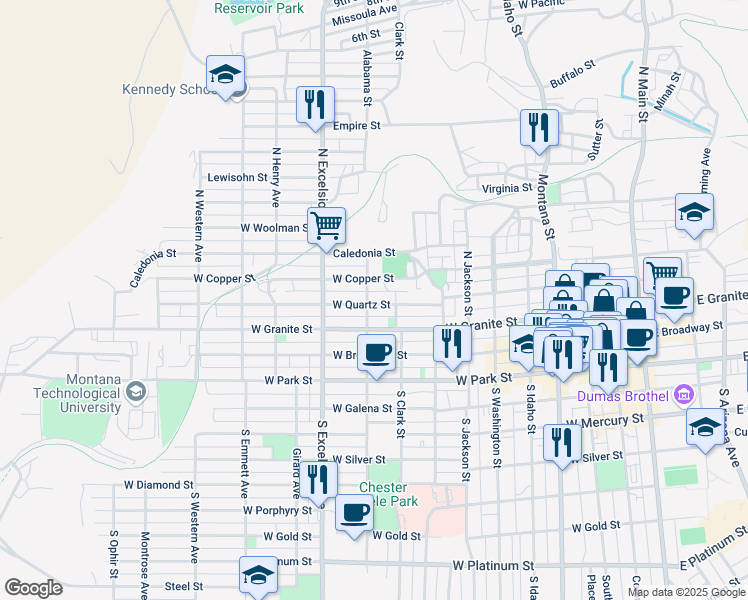 map of restaurants, bars, coffee shops, grocery stores, and more near 729 West Quartz Street in Butte