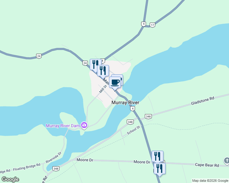 map of restaurants, bars, coffee shops, grocery stores, and more near 9359 Prince Edward Island 4 in Murray River