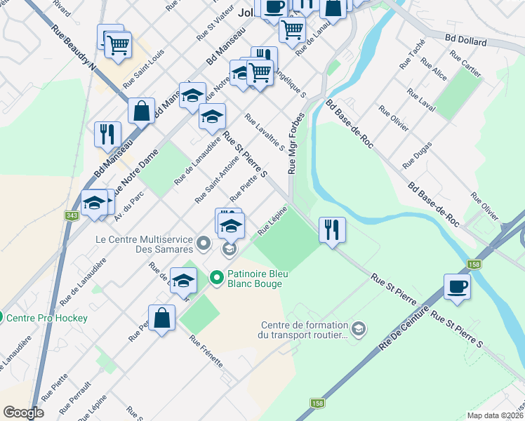 map of restaurants, bars, coffee shops, grocery stores, and more near 979 Rue Perrault in Joliette