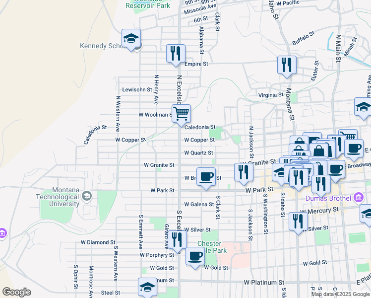 map of restaurants, bars, coffee shops, grocery stores, and more near 847 West Quartz Street in Butte