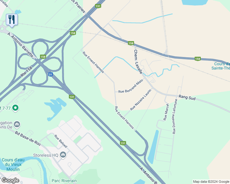 map of restaurants, bars, coffee shops, grocery stores, and more near Rue Ernest-Harnois in Joliette