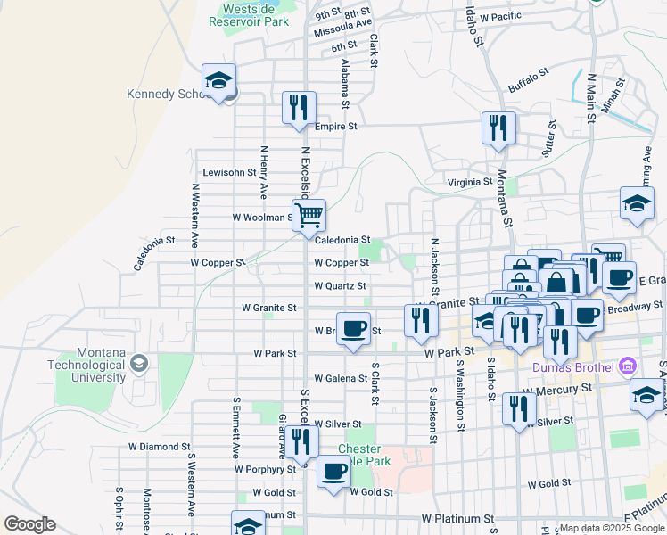 map of restaurants, bars, coffee shops, grocery stores, and more near 814 West Copper Street in Butte