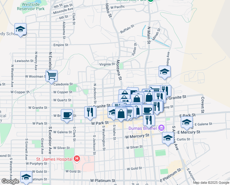 map of restaurants, bars, coffee shops, grocery stores, and more near 211 West Quartz Street in Butte