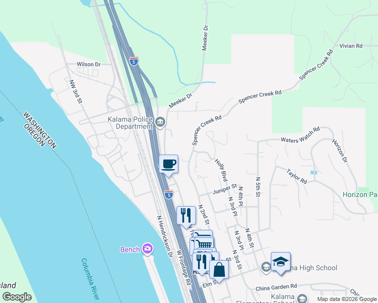 map of restaurants, bars, coffee shops, grocery stores, and more near 786 Holly Boulevard in Kalama