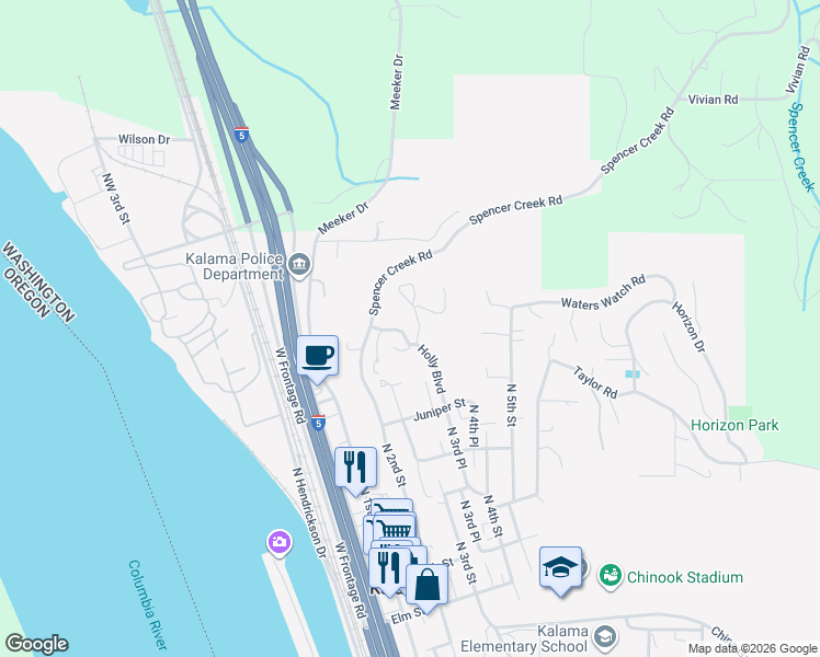 map of restaurants, bars, coffee shops, grocery stores, and more near 252 Holly Blvd in Kalama