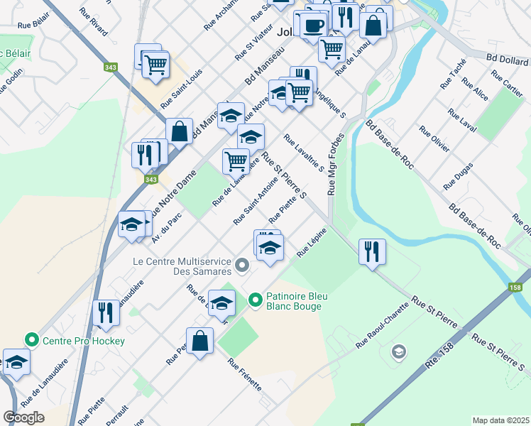 map of restaurants, bars, coffee shops, grocery stores, and more near 264 Rue Beaudry Sud in Joliette