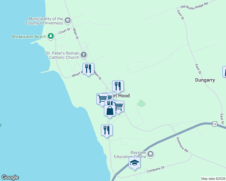 map of restaurants, bars, coffee shops, grocery stores, and more near 9 High Road in Port Hood