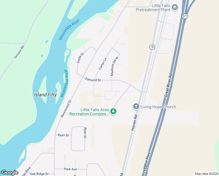 map of restaurants, bars, coffee shops, grocery stores, and more near 14817 Edmund Street in Little Falls