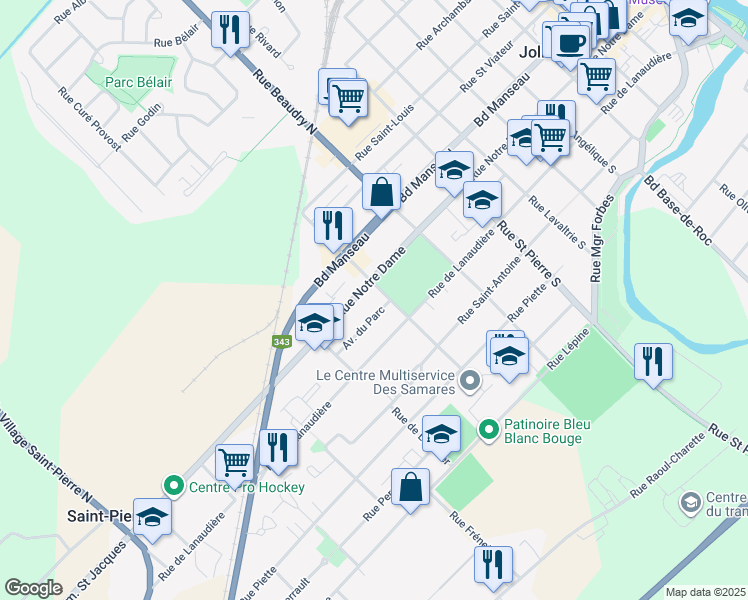 map of restaurants, bars, coffee shops, grocery stores, and more near 111 Rue Sir Mathias Tellier Nord in Joliette
