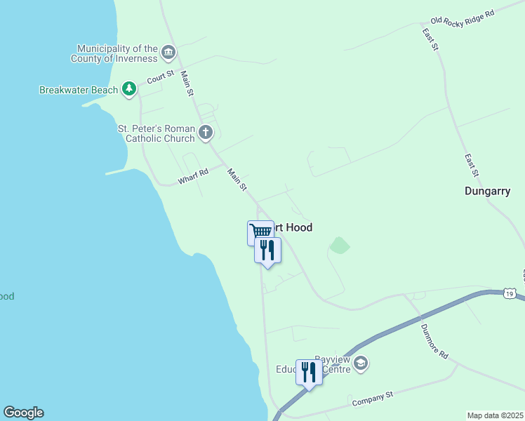 map of restaurants, bars, coffee shops, grocery stores, and more near 2 High Road in Port Hood