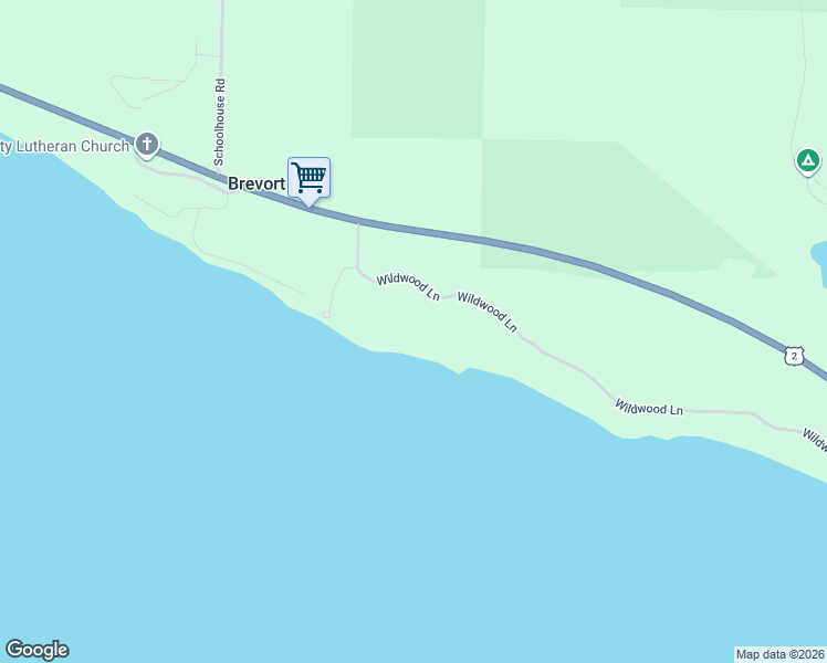 map of restaurants, bars, coffee shops, grocery stores, and more near 4 Wildwood Lane in Mackinac County