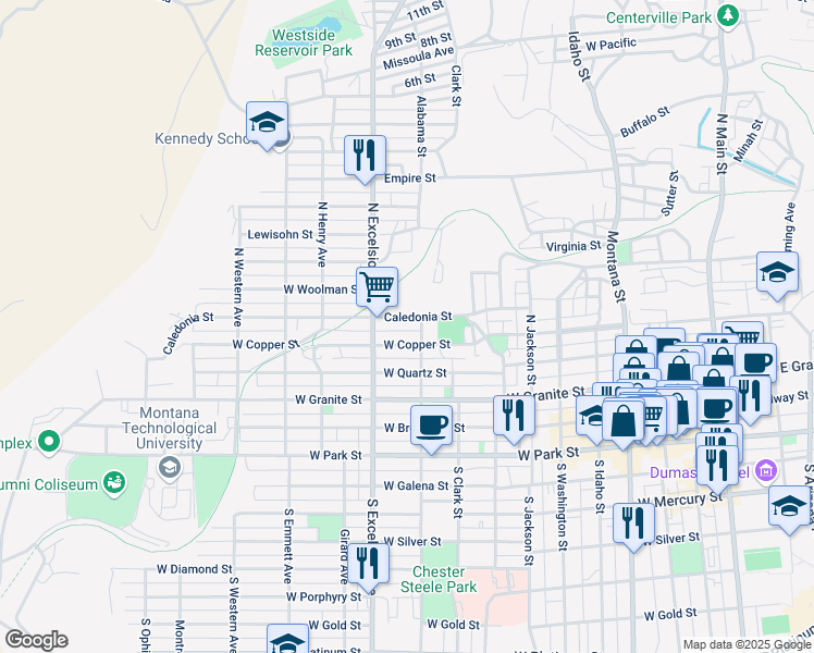 map of restaurants, bars, coffee shops, grocery stores, and more near 805 West Copper Street in Butte