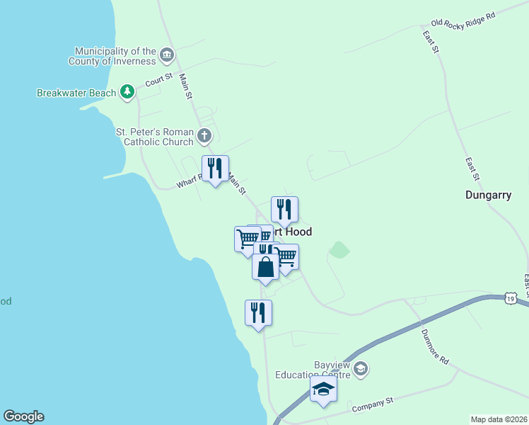 map of restaurants, bars, coffee shops, grocery stores, and more near 9 High Road in Port Hood