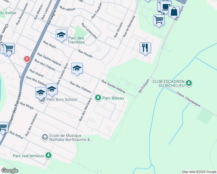 map of restaurants, bars, coffee shops, grocery stores, and more near 580 Rue Sainte-Hélène in Sorel-Tracy