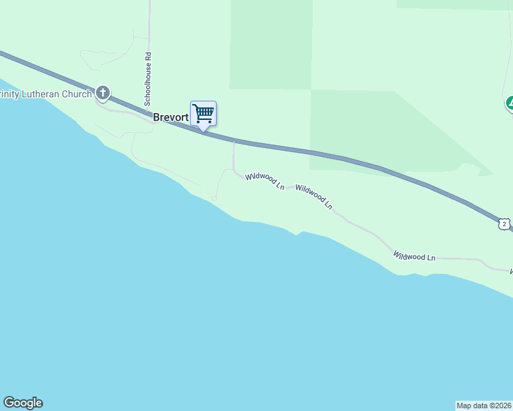 map of restaurants, bars, coffee shops, grocery stores, and more near 4 Wildwood Lane in Mackinac County