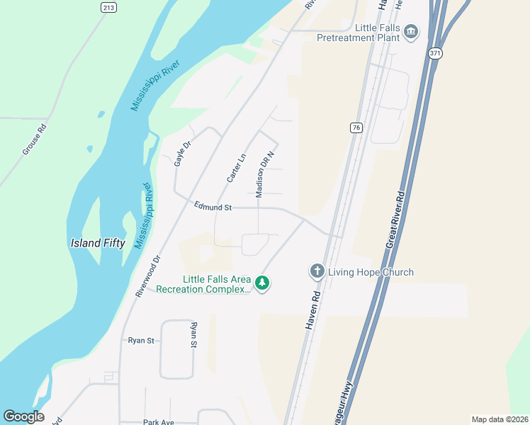 map of restaurants, bars, coffee shops, grocery stores, and more near 14889 Breann Circle in Little Falls