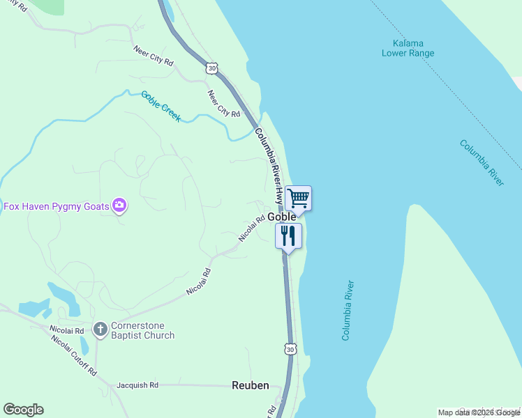 map of restaurants, bars, coffee shops, grocery stores, and more near 70255 Columbia River Highway in Rainier