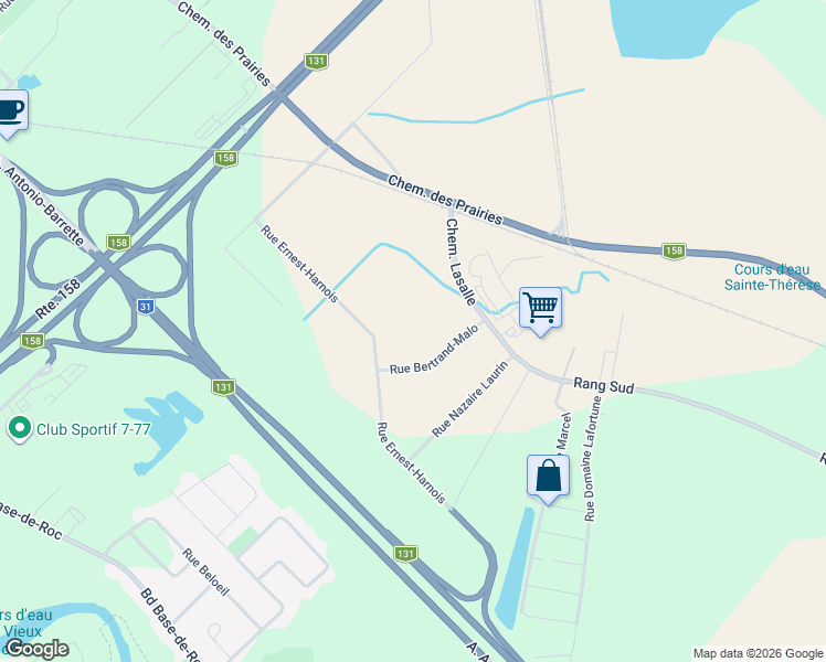 map of restaurants, bars, coffee shops, grocery stores, and more near 1266 Rue Ernest-Harnois in Joliette