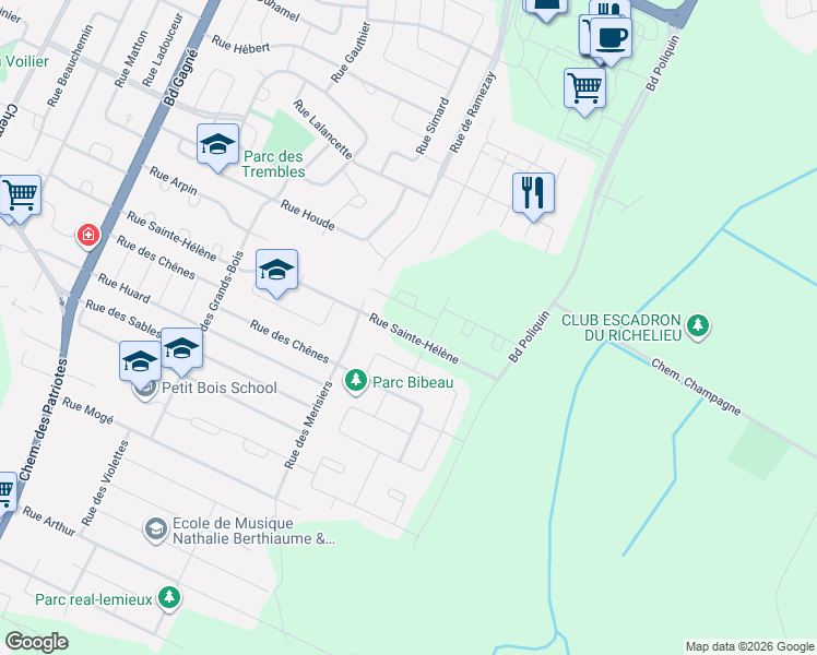map of restaurants, bars, coffee shops, grocery stores, and more near 585 Rue Sainte-Hélène in Sorel-Tracy