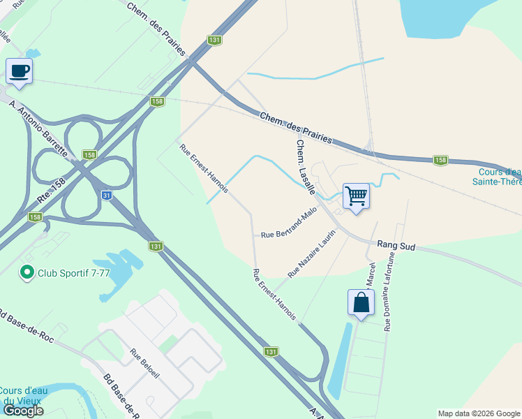 map of restaurants, bars, coffee shops, grocery stores, and more near 1192 Rue Ernest-Harnois in Joliette