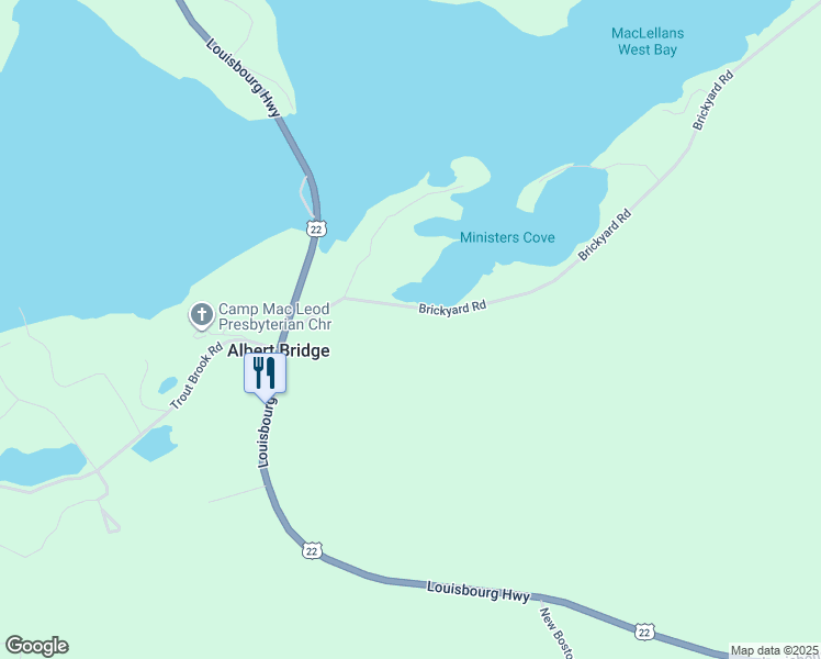 map of restaurants, bars, coffee shops, grocery stores, and more near 0 Brickyard Road in Albert Bridge