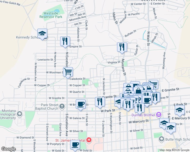 map of restaurants, bars, coffee shops, grocery stores, and more near 648 West Woolman Street in Butte