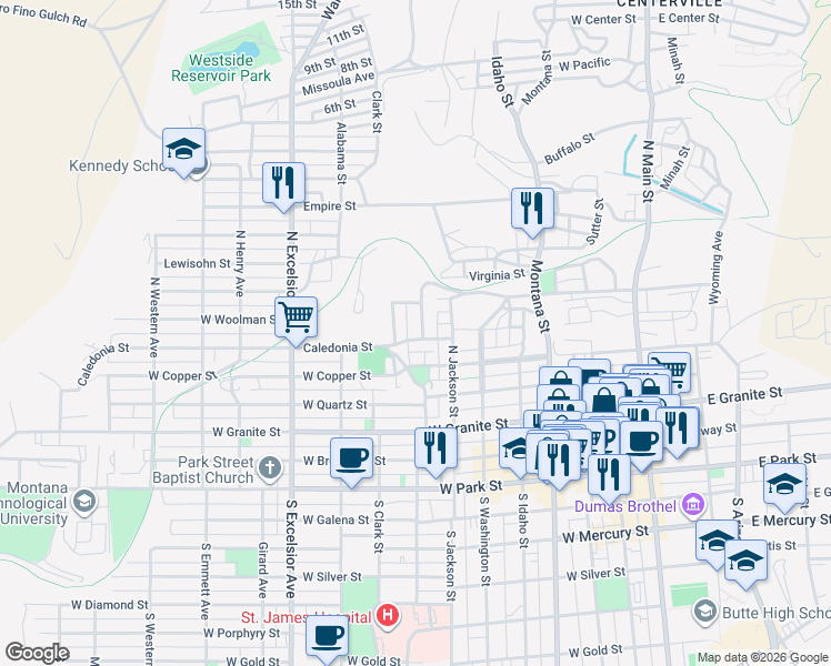 map of restaurants, bars, coffee shops, grocery stores, and more near 648 West Woolman Street in Butte