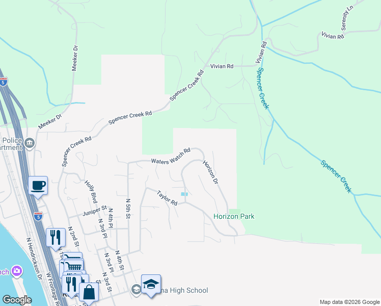 map of restaurants, bars, coffee shops, grocery stores, and more near 840 Waters Watch Road in Kalama