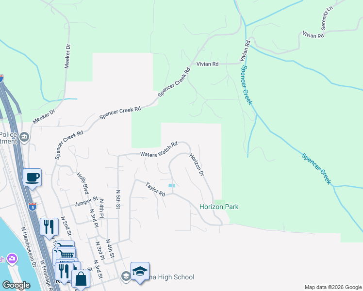 map of restaurants, bars, coffee shops, grocery stores, and more near 840 Waters Watch Road in Kalama
