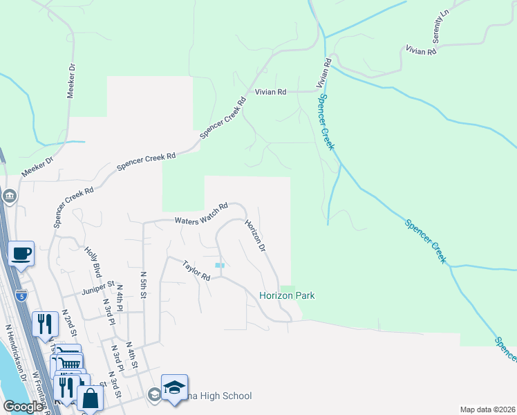 map of restaurants, bars, coffee shops, grocery stores, and more near 860 Waters Watch Road in Kalama