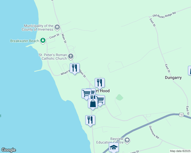 map of restaurants, bars, coffee shops, grocery stores, and more near 21 Fraser Street in Port Hood