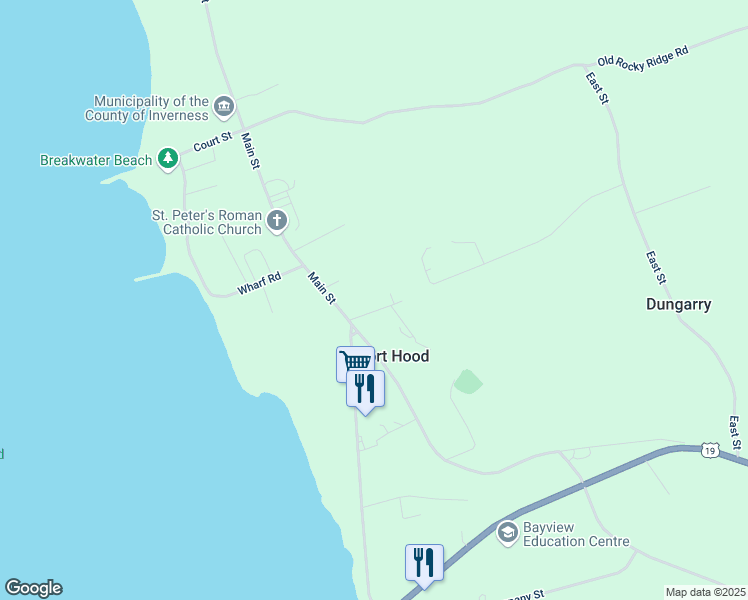 map of restaurants, bars, coffee shops, grocery stores, and more near 21 Fraser Street in Port Hood