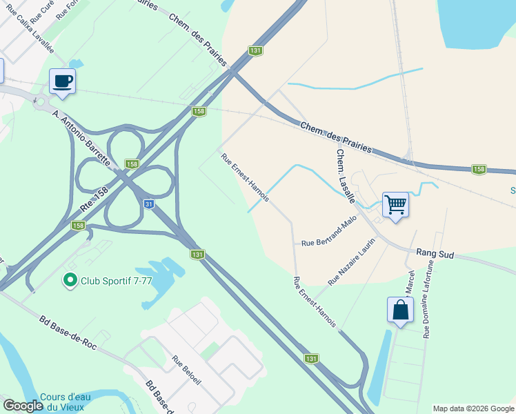 map of restaurants, bars, coffee shops, grocery stores, and more near 1105 Rue Ernest-Harnois in Joliette