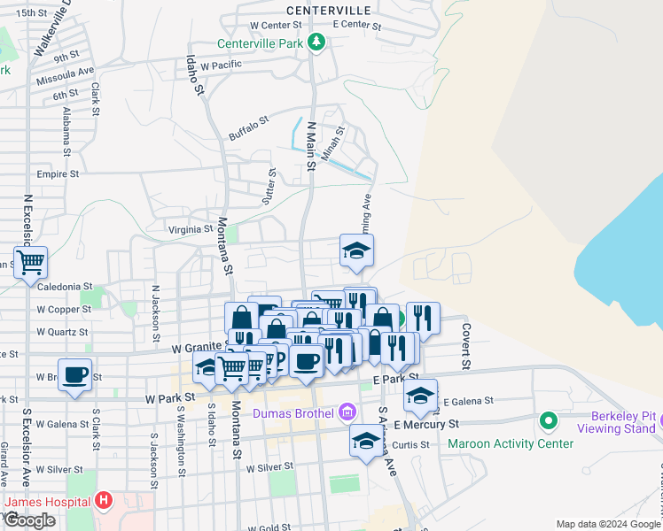 map of restaurants, bars, coffee shops, grocery stores, and more near 40 East Gagnon Street in Butte