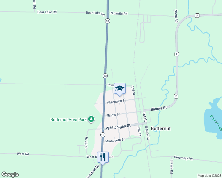 map of restaurants, bars, coffee shops, grocery stores, and more near 403 4th Street in Butternut