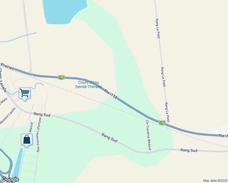 map of restaurants, bars, coffee shops, grocery stores, and more near 121 Québec 158 in Saint-Thomas