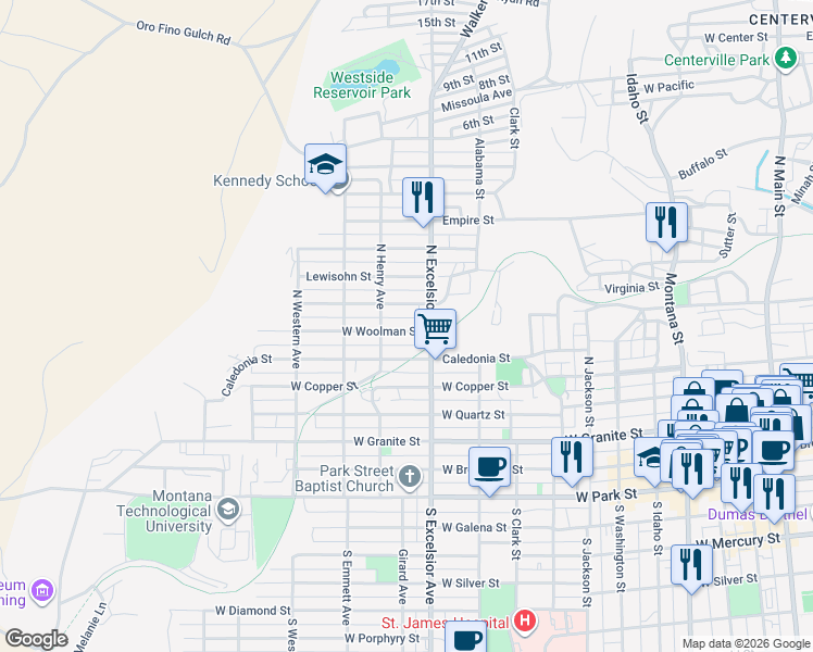 map of restaurants, bars, coffee shops, grocery stores, and more near 945 West Woolman Street in Butte