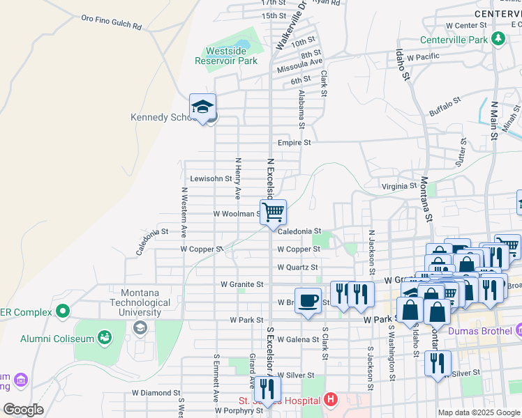 map of restaurants, bars, coffee shops, grocery stores, and more near 917 West Woolman Street in Butte