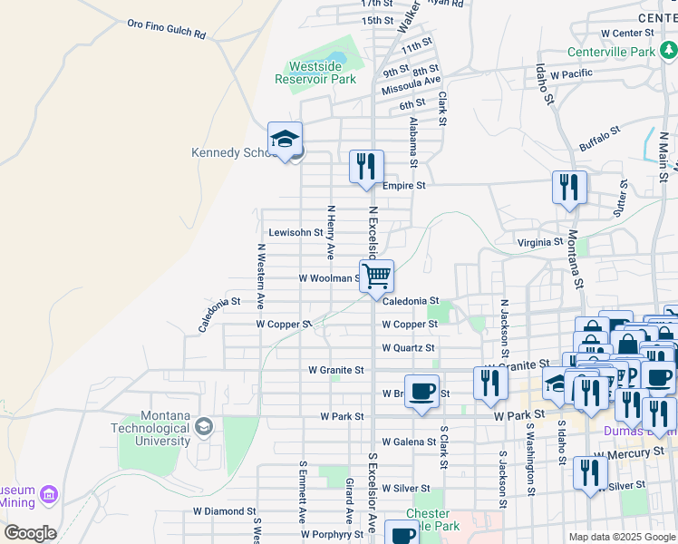 map of restaurants, bars, coffee shops, grocery stores, and more near 945 West Woolman Street in Butte