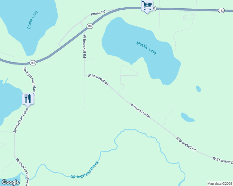 map of restaurants, bars, coffee shops, grocery stores, and more near Bearskull Road in Park Falls