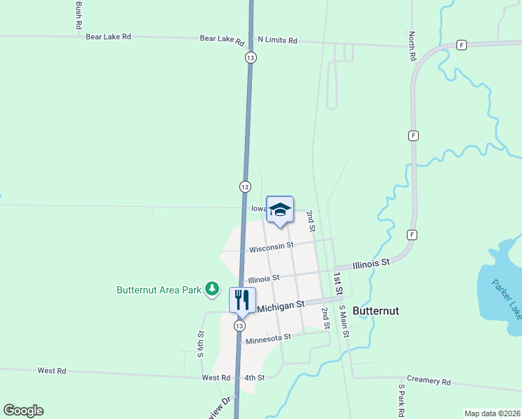 map of restaurants, bars, coffee shops, grocery stores, and more near 403 4th St in Butternut