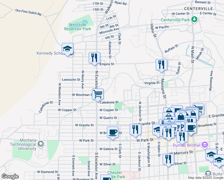 map of restaurants, bars, coffee shops, grocery stores, and more near 744 Lewisohn Street in Butte